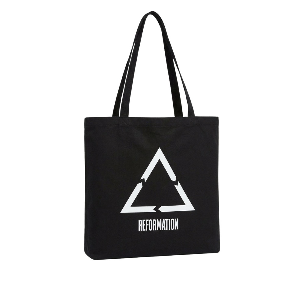 Reformation Black Canvas Tote Bag White Triangle Recycle Logo Shopper